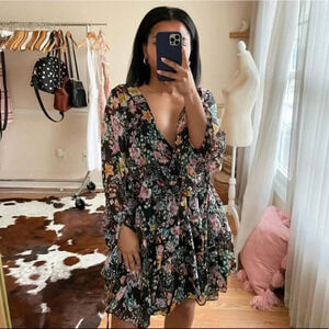 Free People Closer To The Heart Floral Tiered Puff  Sleeve Dress Size Medium